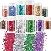 Matio Glitter holográfico grosso, 12 cores sortidas, glitter, misturado, 3 mm, estrelas, purpurina, pó fino, glitter em pó, flocos de glitter grosso para resina, arte de unhas corporais, festival de