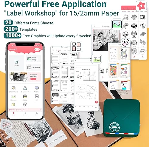 Miniatura 5 de Omezizy Mini impresora térmica Bluetooth, mini impresora de bolsillo inalámbrica, mini impresora de calcomanías sin tinta M02S, cápsula de