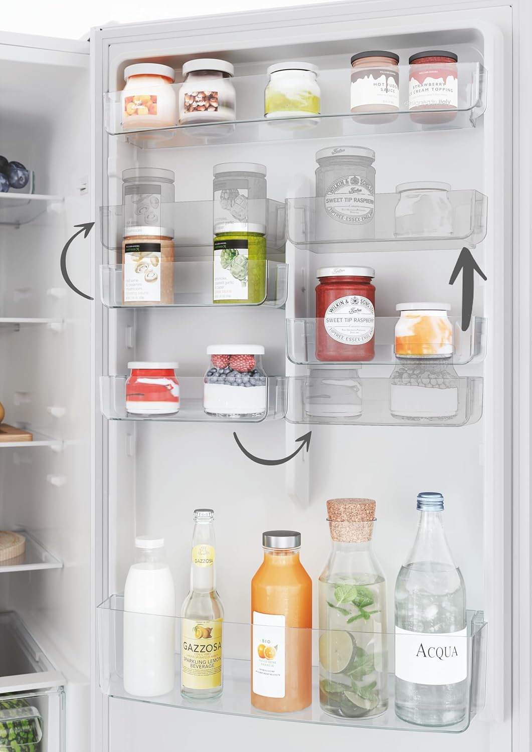 Adjustable door balconies in the Candy Fresco CCE4T618EW refrigerator