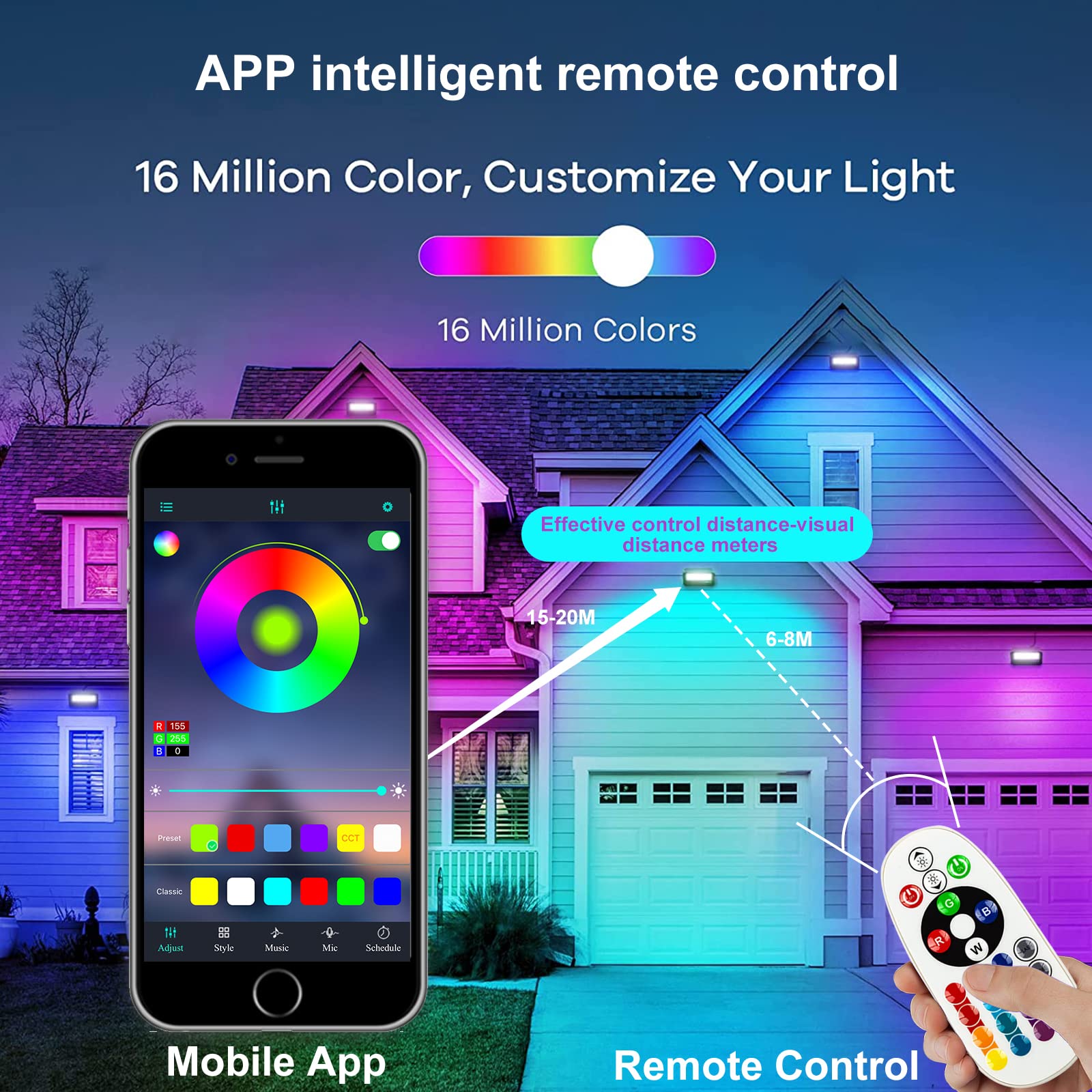 Eleganted Reflektory RGB 2 szt. 100 W LED kolorowe sterowanie aplikacją Bluetooth, 16 milionów kolorów, zmiana kolorów, IP66, wodoszczelny reflektor zewnętrzny na dyskotekę DJ, Halloween, imprezę, do