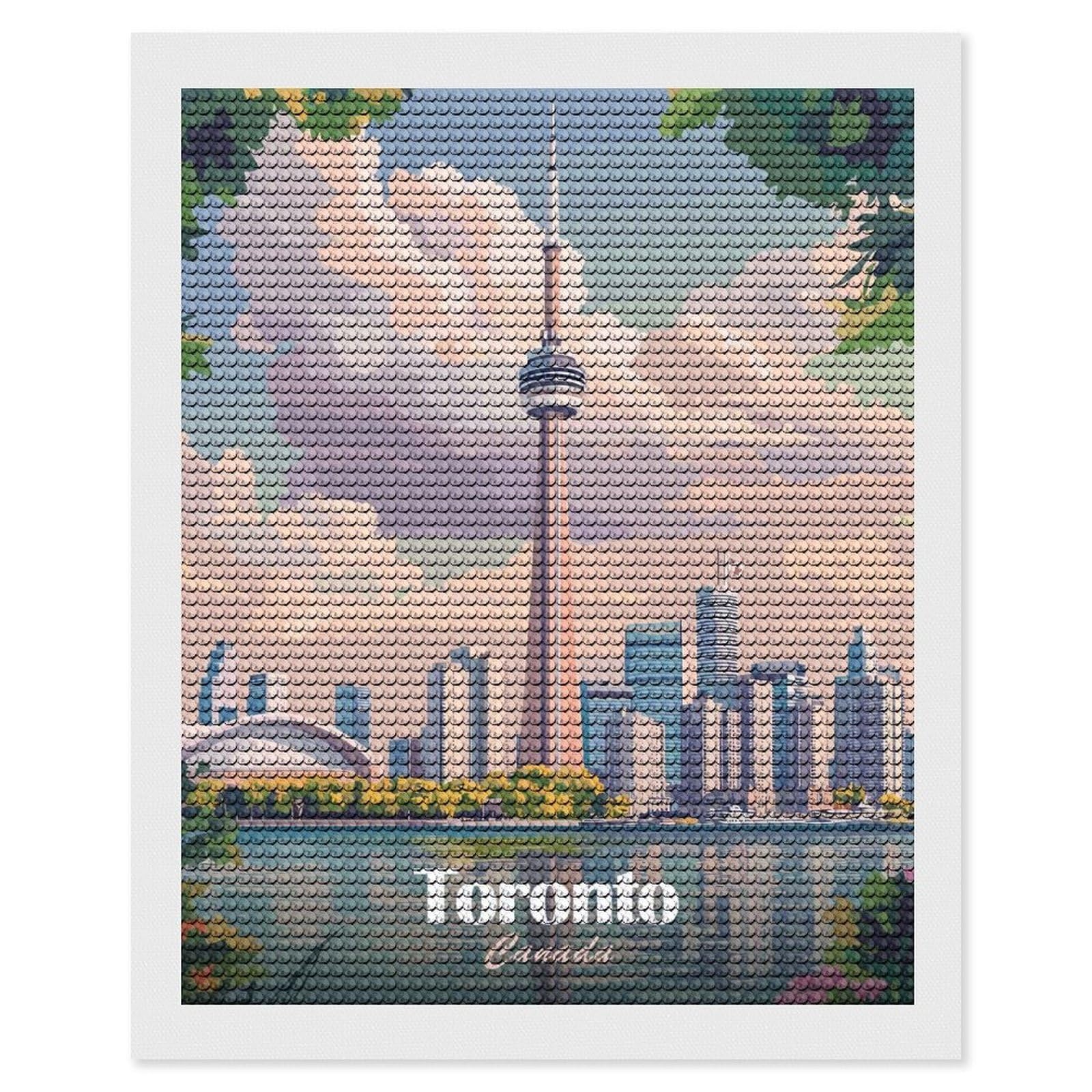 Junmoney Toronto Skyline Diamond Painting Set 16"x20", Sparkling Round Gems, Decorate Your Room, Fun Craft Experience, Modern Decor