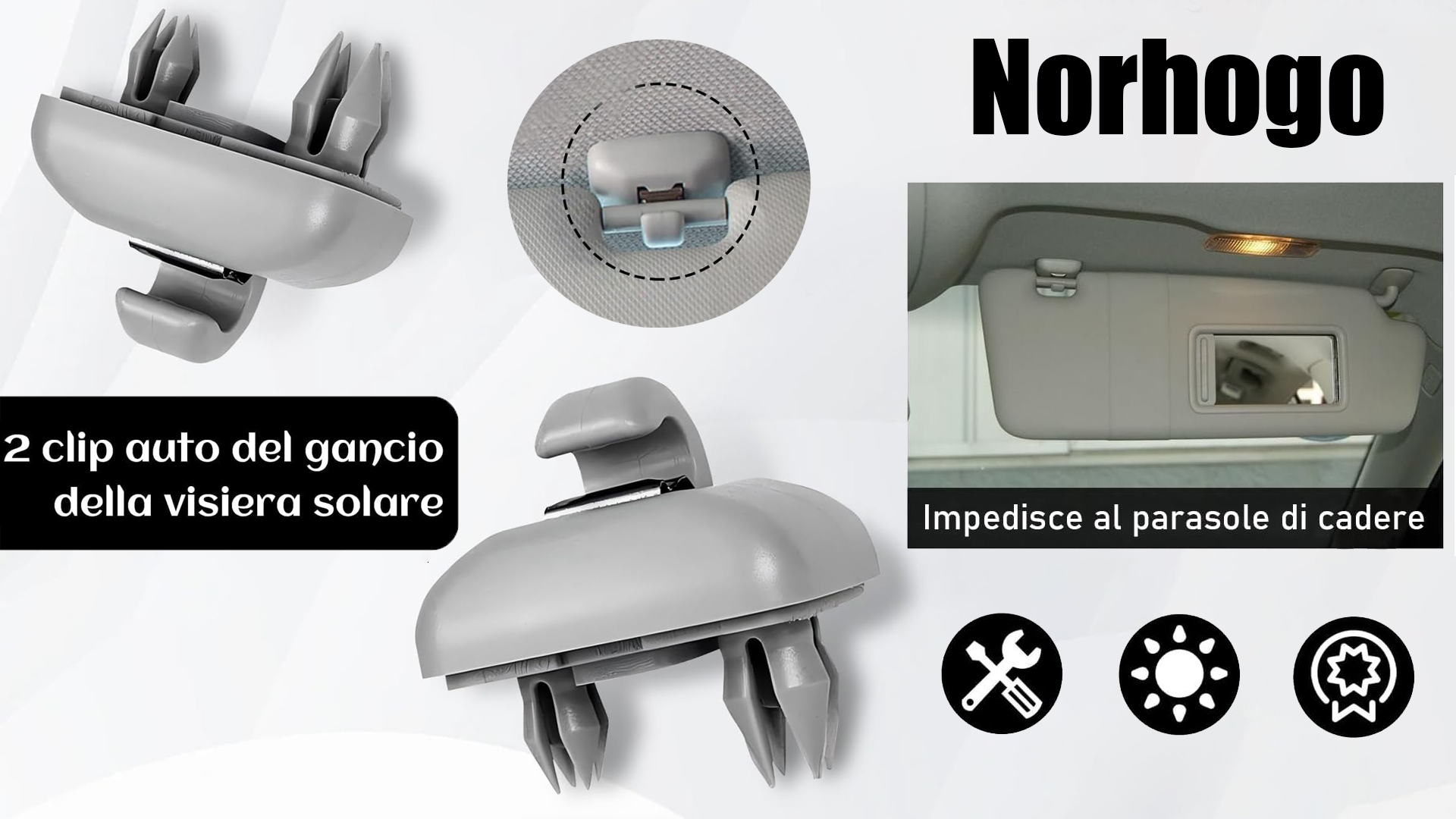 Ganci Parasole Auto Norhogo - Ricambio Per Audi A3 A4 A5 A6 Q3 Q5 | Plastica ABS | Grigio - Foto 6