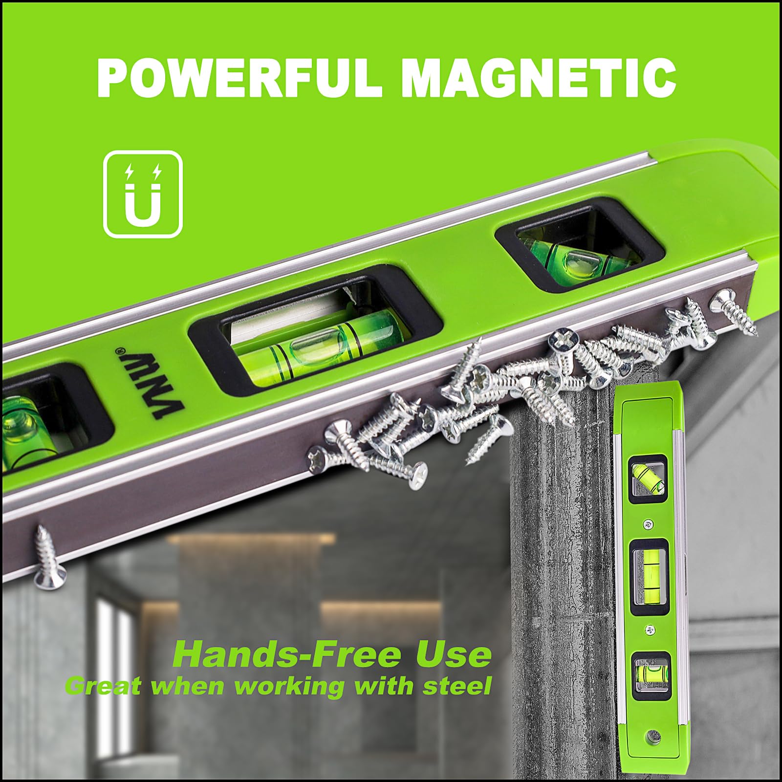 9 Inch Torpedo Level, Magnetic Bubble Level with 45°/90°/180