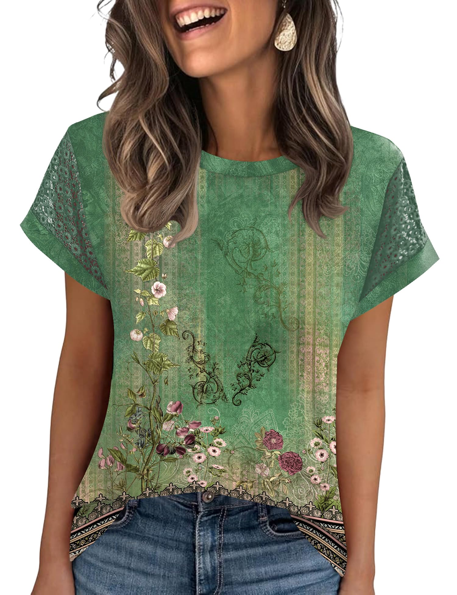 Ivicoer Womens Tops Lace Short Sleeve Blouses Dressy Casual Summer Tshirts Business Outfits