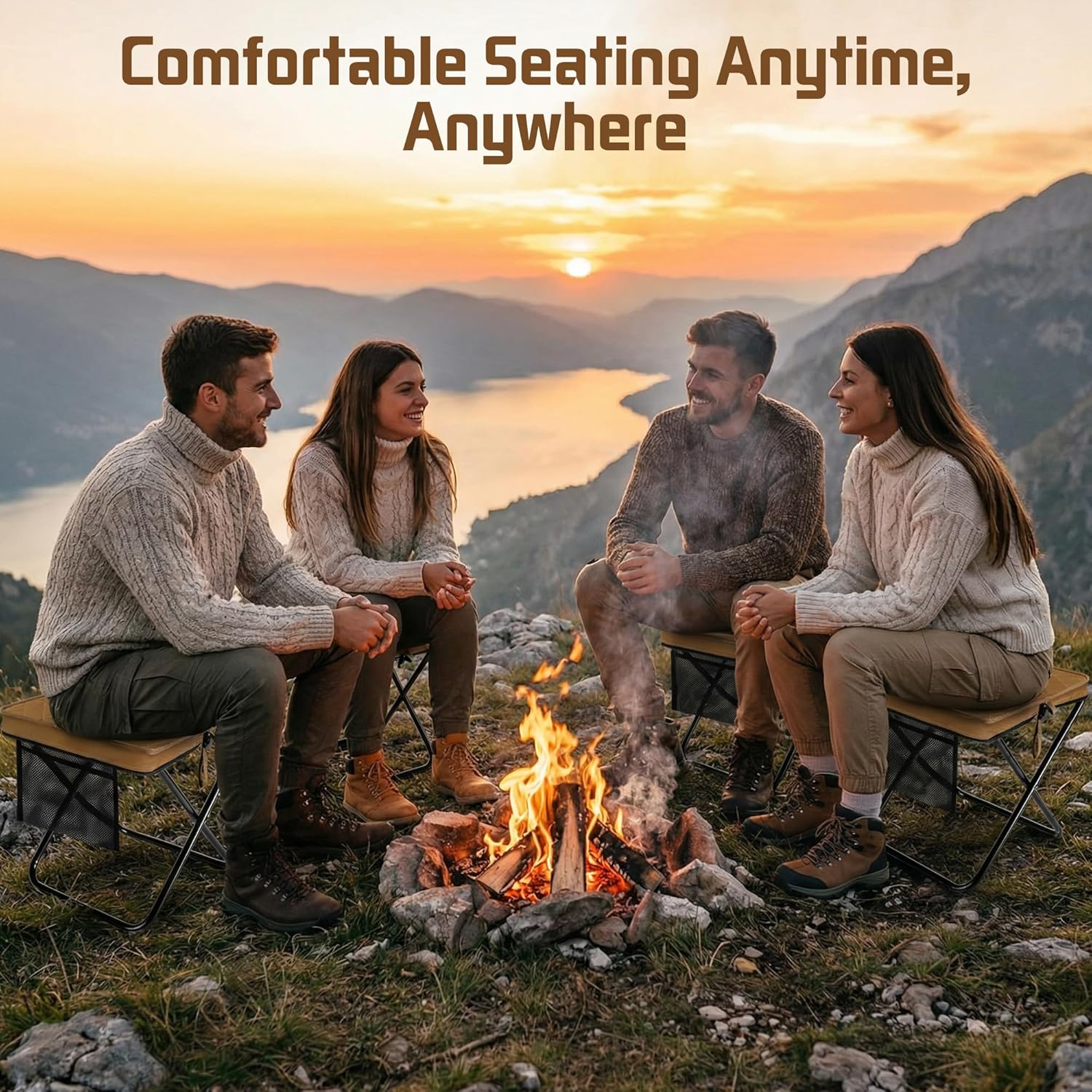 LiKiLiKi Extra Large Foldable Backpack Stool, Heavy Duty Thickened Collapsible Portable Pocket Chair, Compact Pocket Size Travel Seat for Hiking, Fishing, Picnic and Outdoor Activities (Brown)