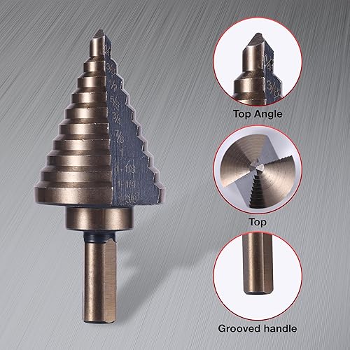 Miniatura 3 de Brocas escalonadas, 6 unidades (50 tamaños) HSS Step Unibit Juego de brocas con punzón central automático negro y dorado, cuchillas de corte doble