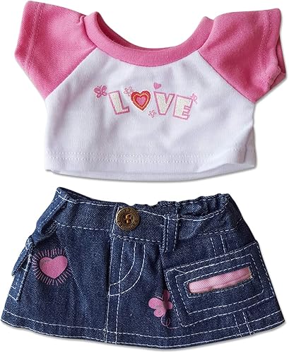Ropa de camiseta y falda de mezclilla para animales de peluche de 8 a 10 pulgadas