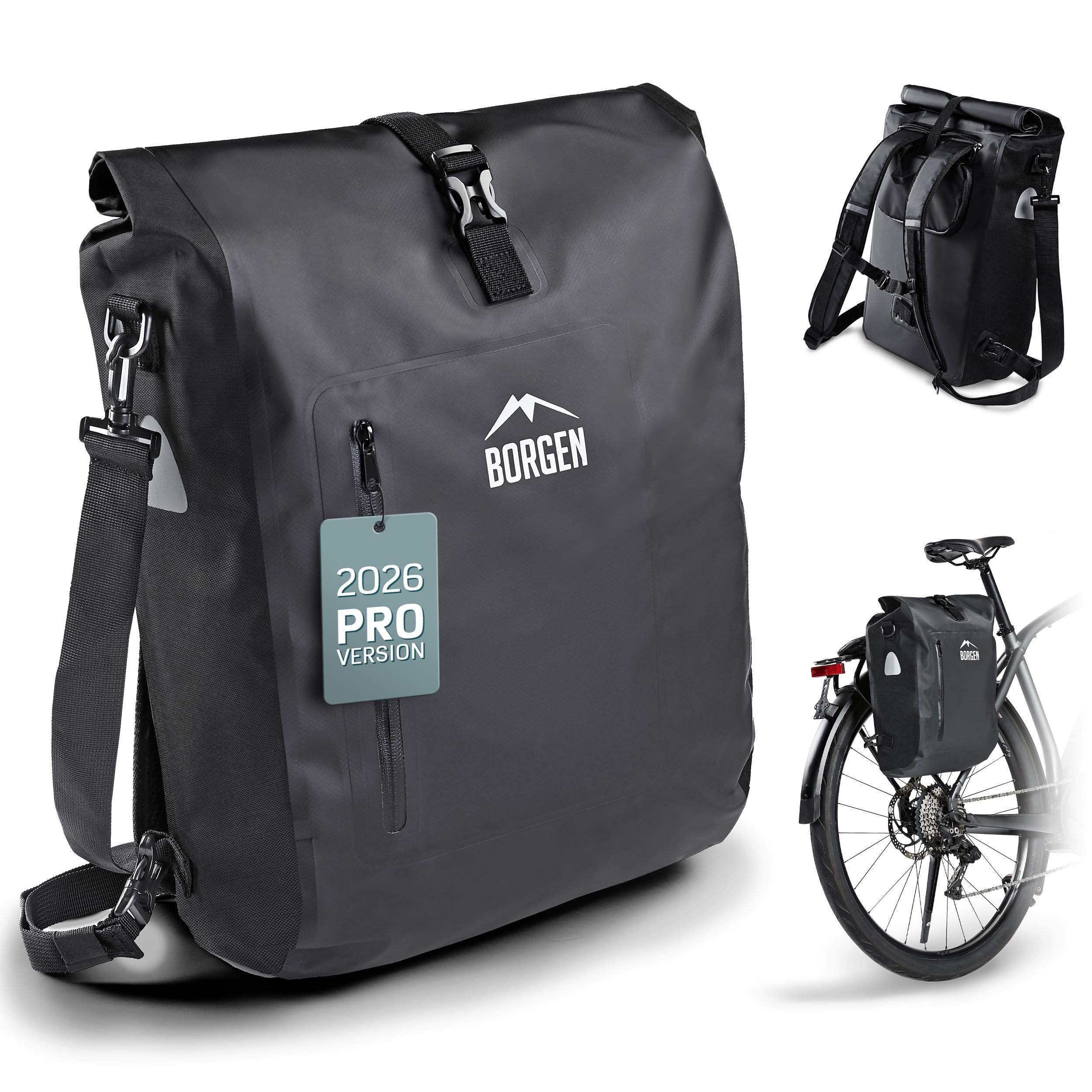Borgen bike rack bag - 25 L - 100% waterproof - carrying handle and shoulder strap - rear panniers, panniers bike bags, pannier rack bag