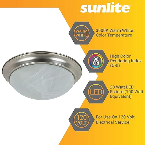 Miniatura 3 de Sunlite 50136 Lámpara LED de techo de 15.3 pulgadas, 23 vatios (equivalente a 100 vatios), vida útil de 25,000 horas, blanco cálido de 3000 K, 90