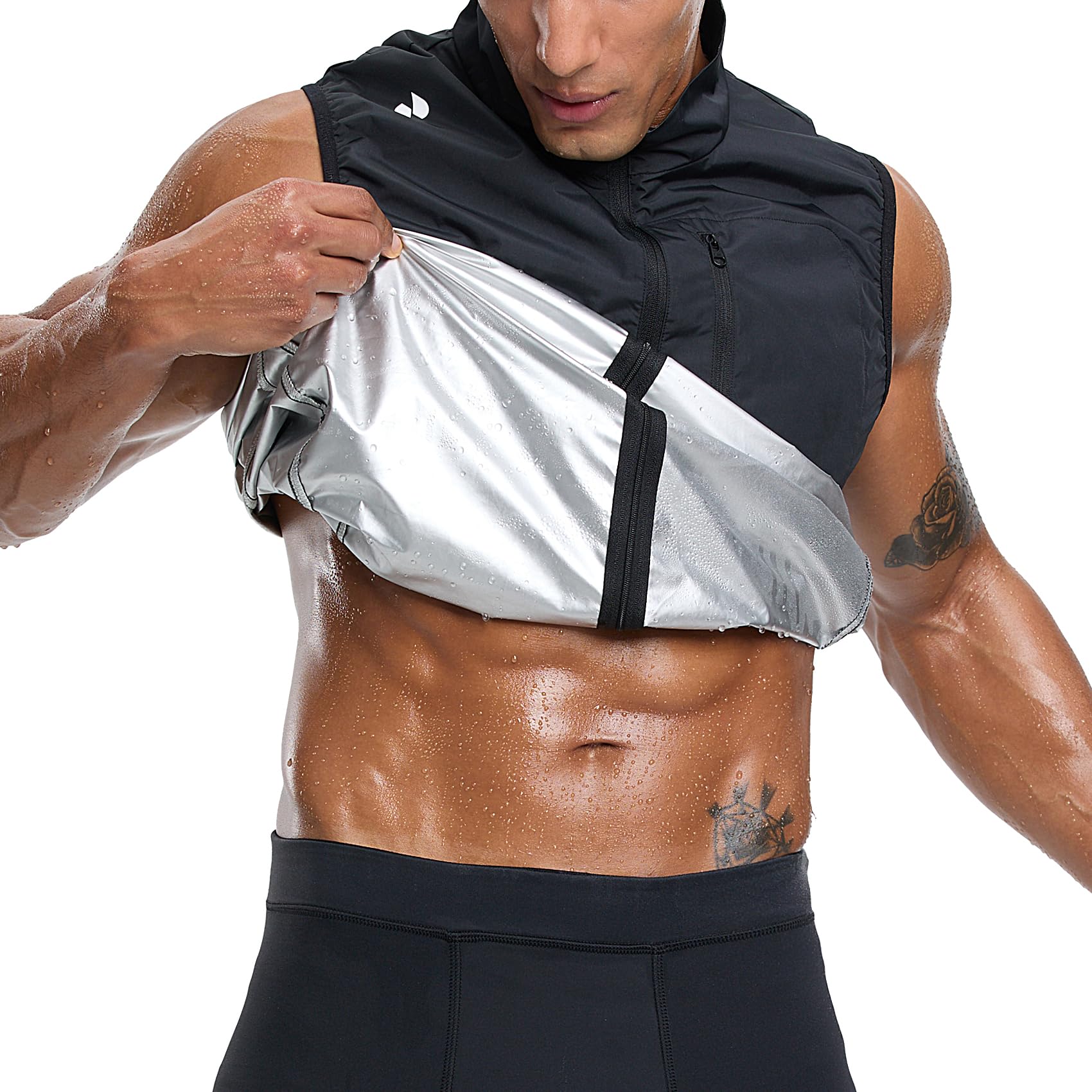 HOTSUIT Sauna Shirt for men Portable Men's Sauna Vest Full Zipper Sweat Vest Heart Trapping Waist Tranier Workout Body Shaper Sauna Top for MMA Black S