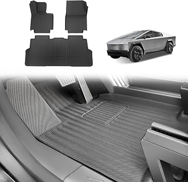BestEvMod All Weather XPE Floor Mats Compatible with Tesla Cybertruck 2026 2025 2024 Accessories Pickup Heavyweight Anti-Slip 3D Pattern Waterproof Protect Floor Liner 1st & 2nd Rows XPE-Floor Mats