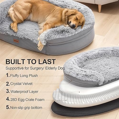 Miniatura 5 de Camas ortopédicas de 3.7 pulgadas de grosor para perros grandes, sofá cama de apoyo para perros con espuma de huevo 28D, funda de felpa lavable