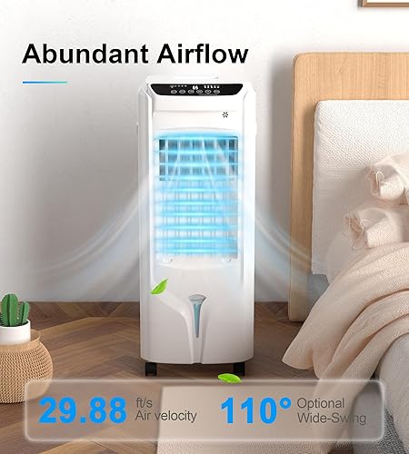 Miniatura 3 de Mountman Enfriador de pantano, enfriador de aire evaporativo con control remoto, tanque de agua de 4.2 galones, oscilación ancha, temporizador de 12