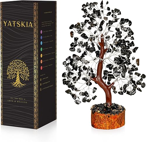 Cristal de turmalina negra, árbol bonsái, árbol del dinero, árbol negro, árbol de la vida, árbol de la vida de chakras, regalos energéticos para