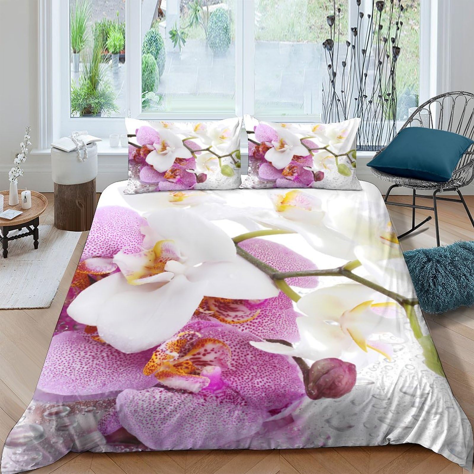 Ctjqhvkz Style-3 3D Printed Orchid Blossom Fitted Sheet Microfiber Soft Pink Purple Flower Bed Cover For Bedroom Dorm Decor Mattress Protection Single（135X200cm）