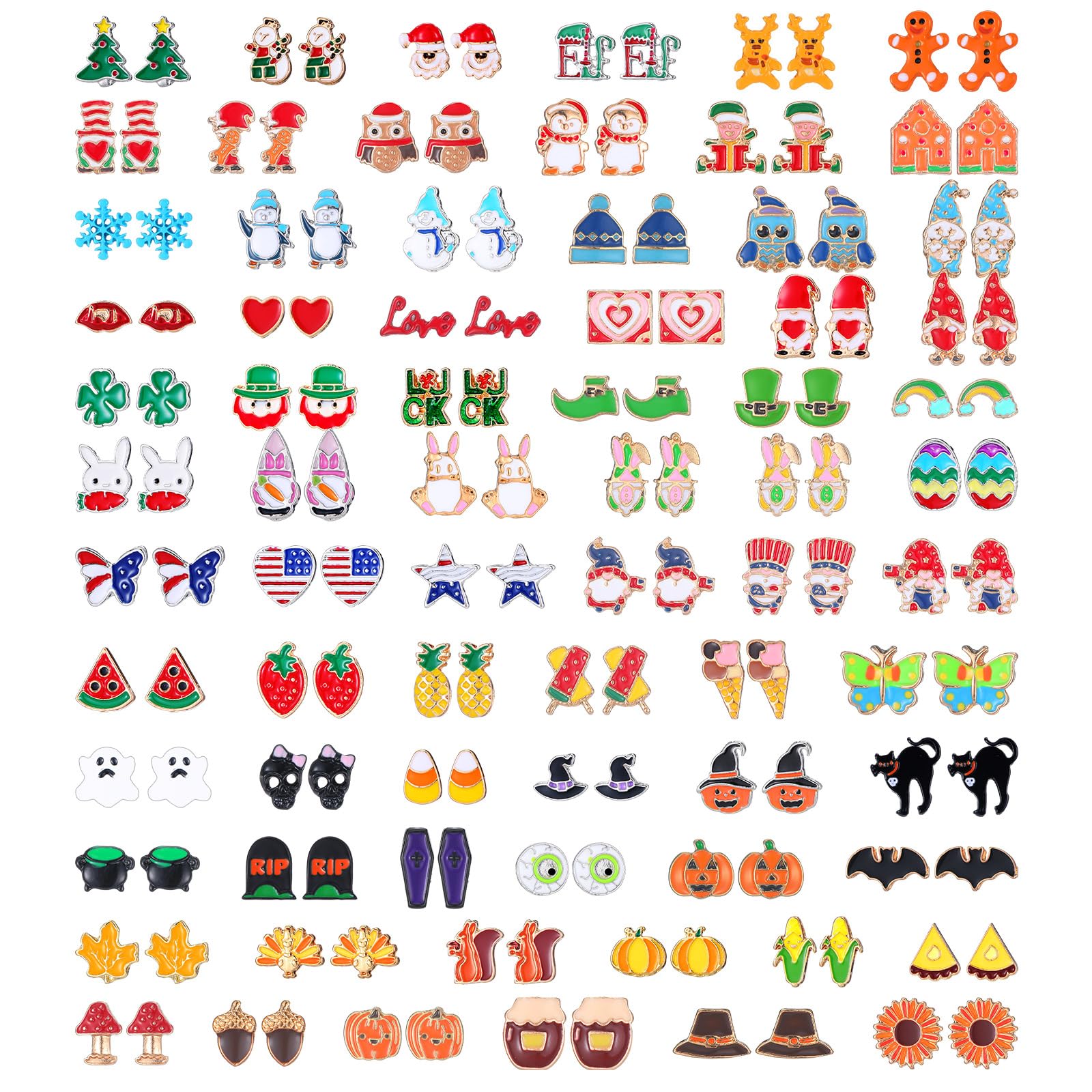 Riceshoot 72 Pairs Holiday Earring Variety Pack Christmas Thanksgiving Gifts Dangle Holiday Earring Bulk for Women Teacher Party Favors