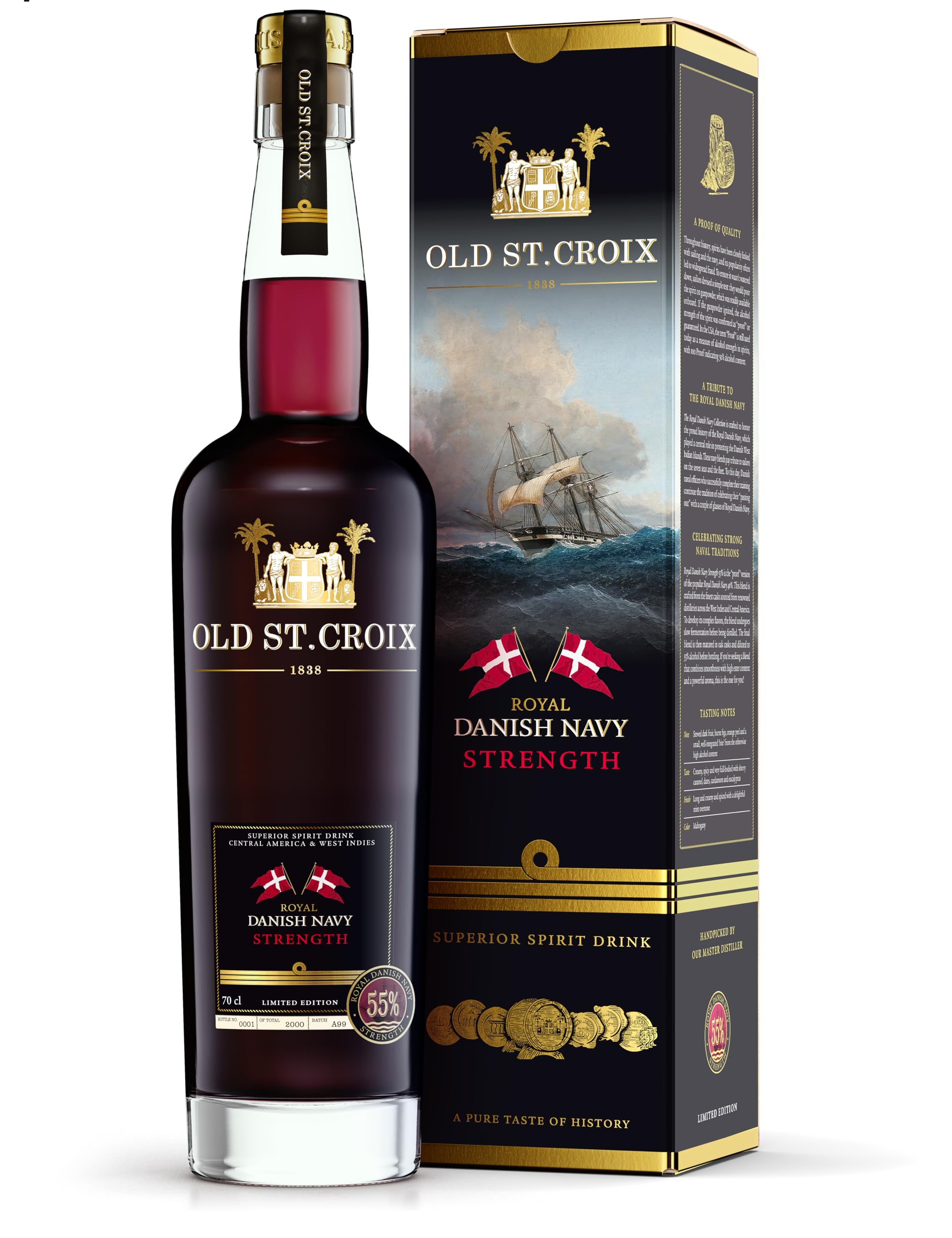 Old St. Croix | Royal Danish Navy Strength | Premium Spirituose auf Rumbasis | Kräftiger Geschmack | Subtile, liebliche Noten | 700 ml | 55% Vol.