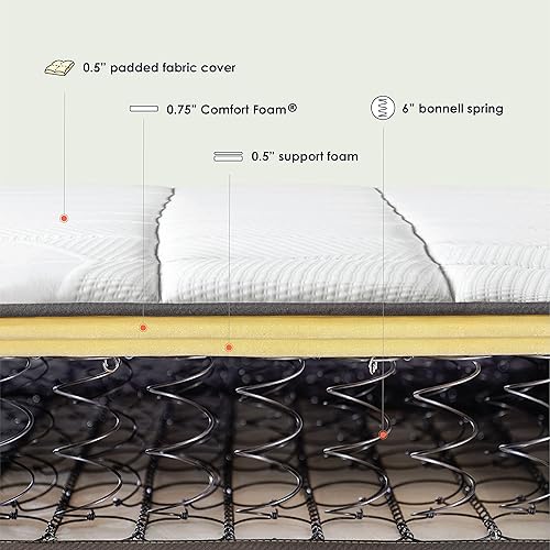 Miniatura 5 de Mellow Colchón clásico Bonnell Spring de 8 pulgadas, parte superior de espuma cómoda con base de resortes interiores, espuma certificada