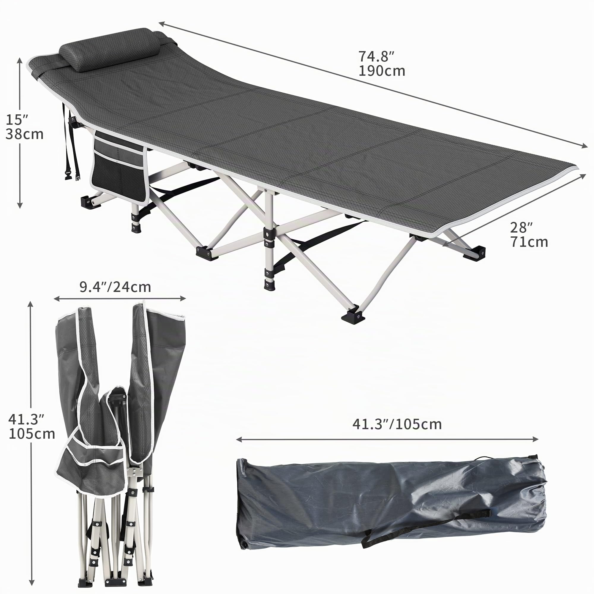 YITAHOME Cama de Camping Plegable para Adultos, Cama de Campamento portátil Extra Ancha de 28" para Trabajo Pesado, Cuna Cómoda para Dormir con Capacidad de 300 kg para Viajes/Oficina/Exterior