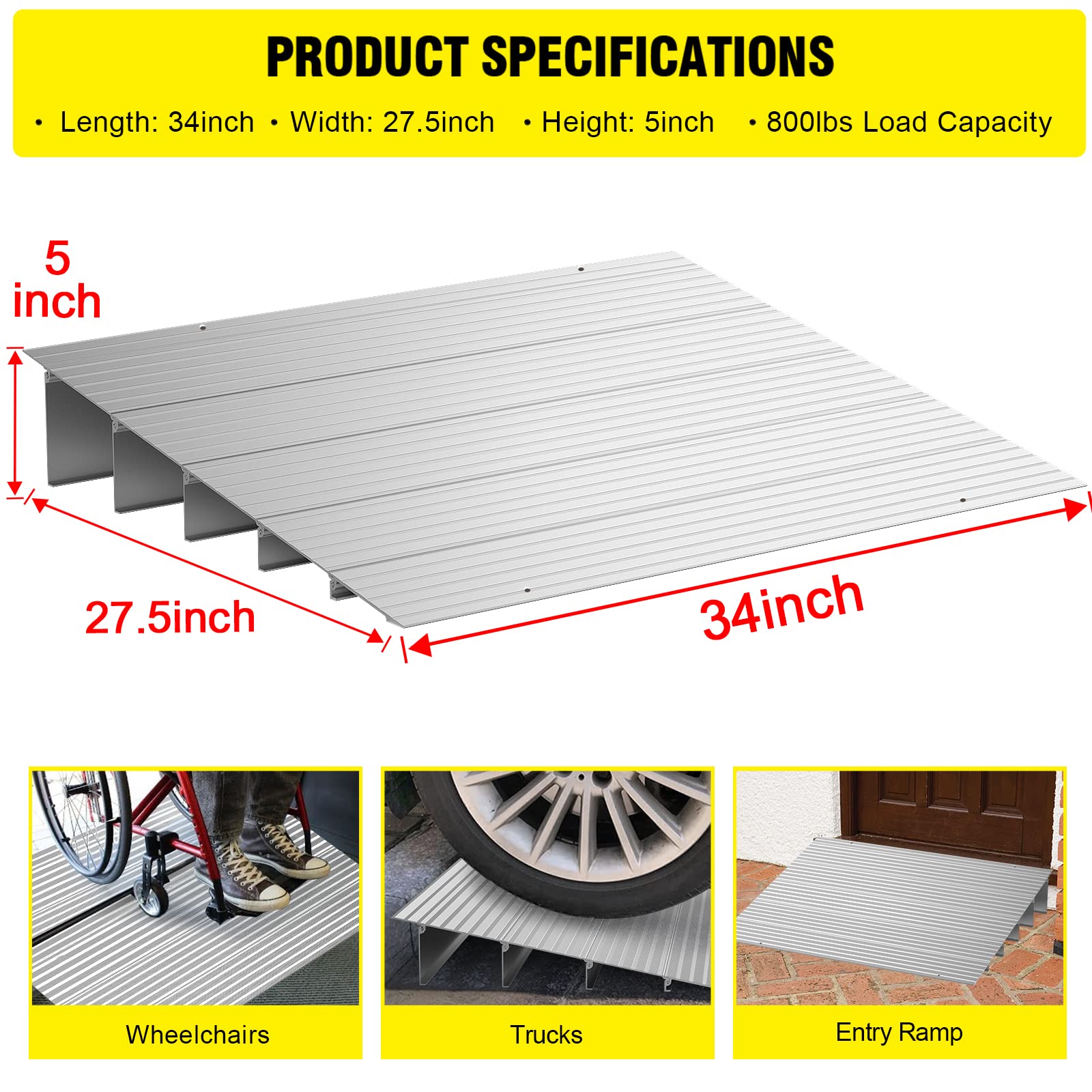 Snapklik.com : Door Threshold Ramp 5" Rise Door Ramp Aluminum Entry ...