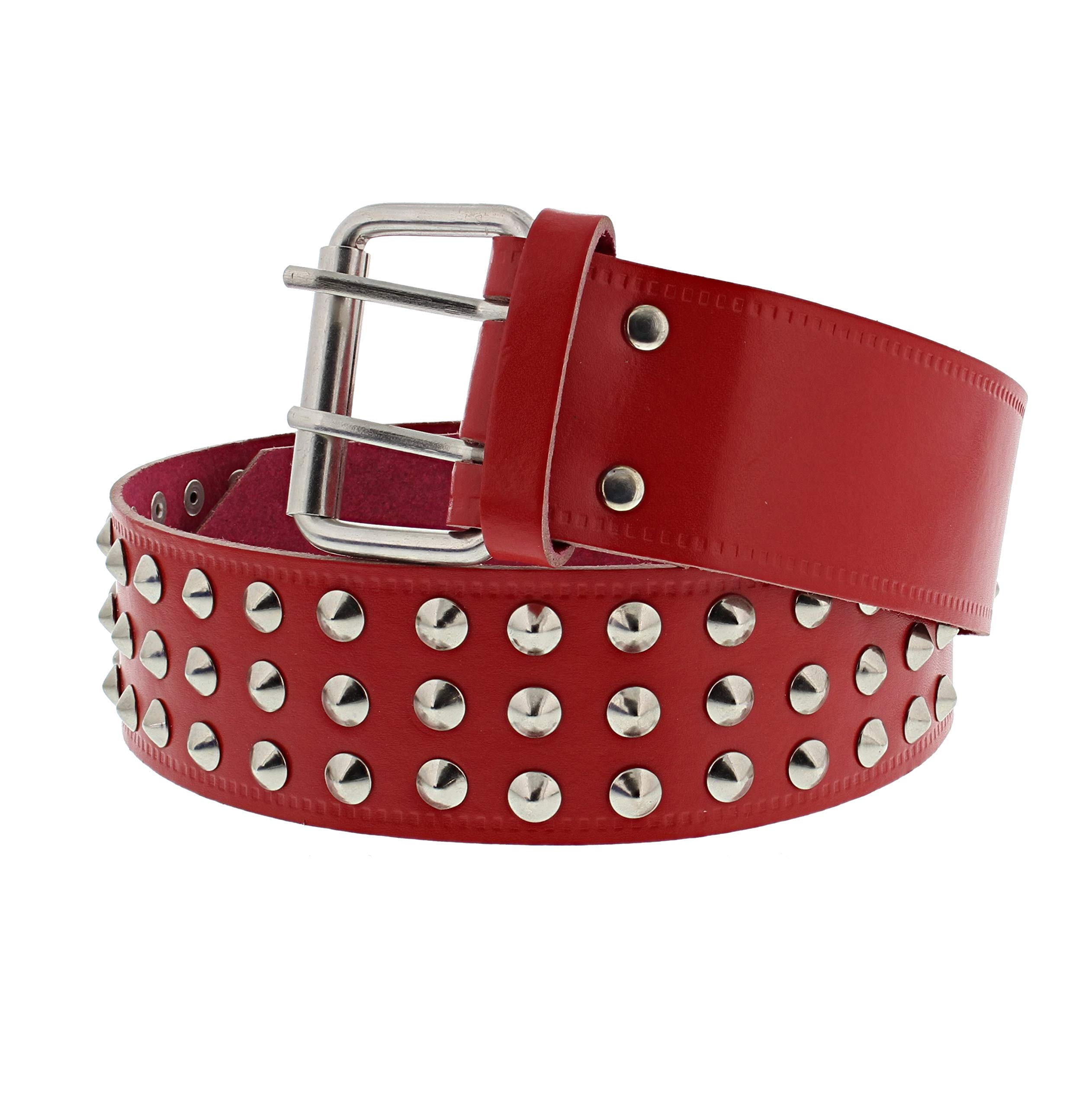 Zac's Alter Ego Three Row Conical Studded Red Leather Belt