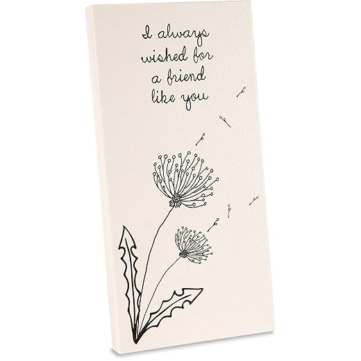 Pavilion - I Always Wished for A Friend Like You - Dandelion Blowing in The Wind - Light Yellow Canvas 3.5 x 7 Inch Plaque