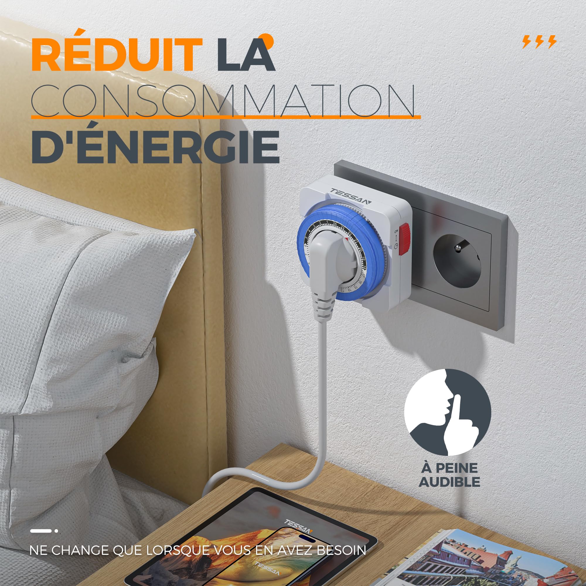 TESSAN Prise Minuteur Programmable 24 Heures 3680W 96 Segments Intervalle 15 Minutes