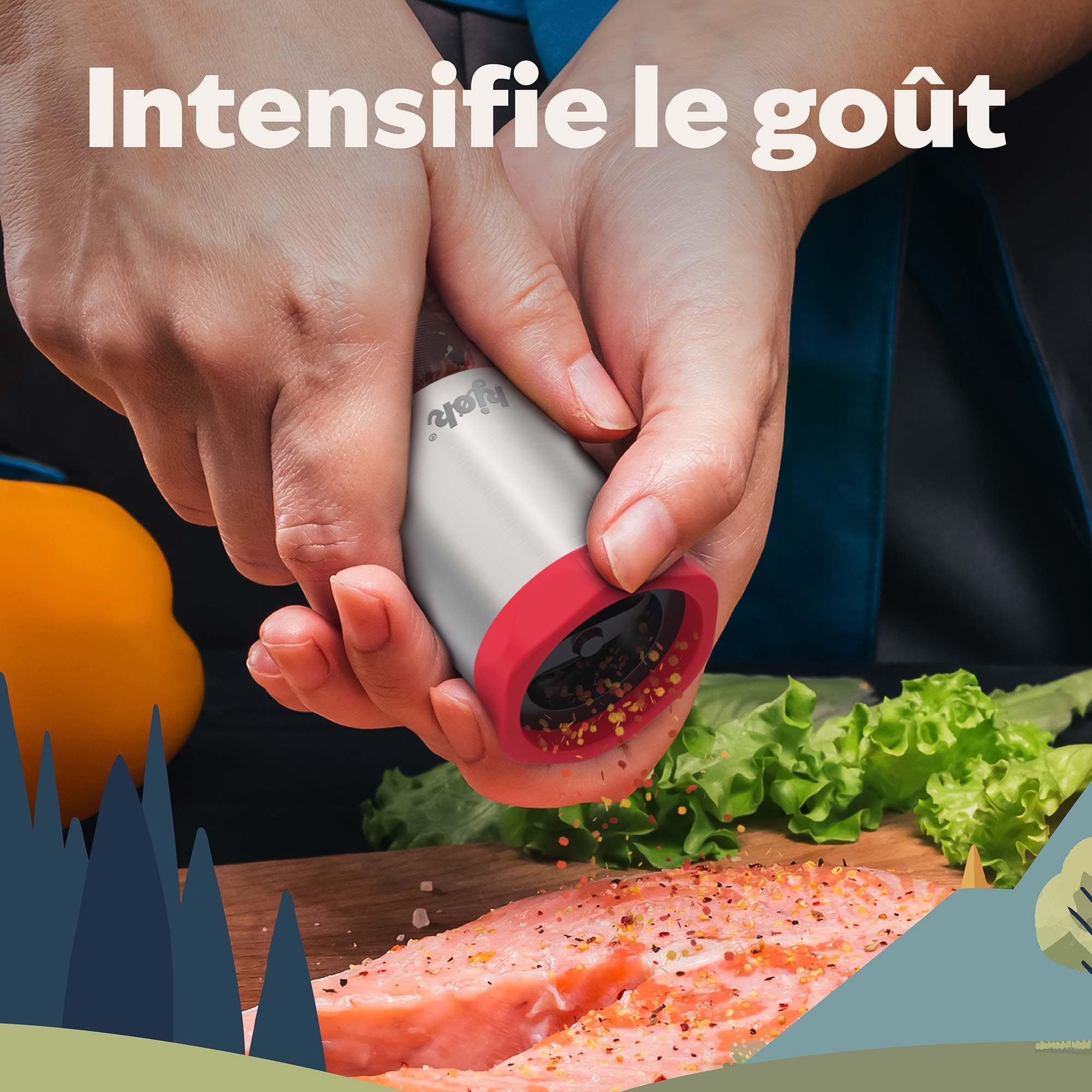 kjøk Moulin à piment premium en acier inoxydable & verre coupe-chili avec mécanisme de coupe en acier, moulin chili, réservoir de 100ml, coupe-épices avec couvercle aromatique