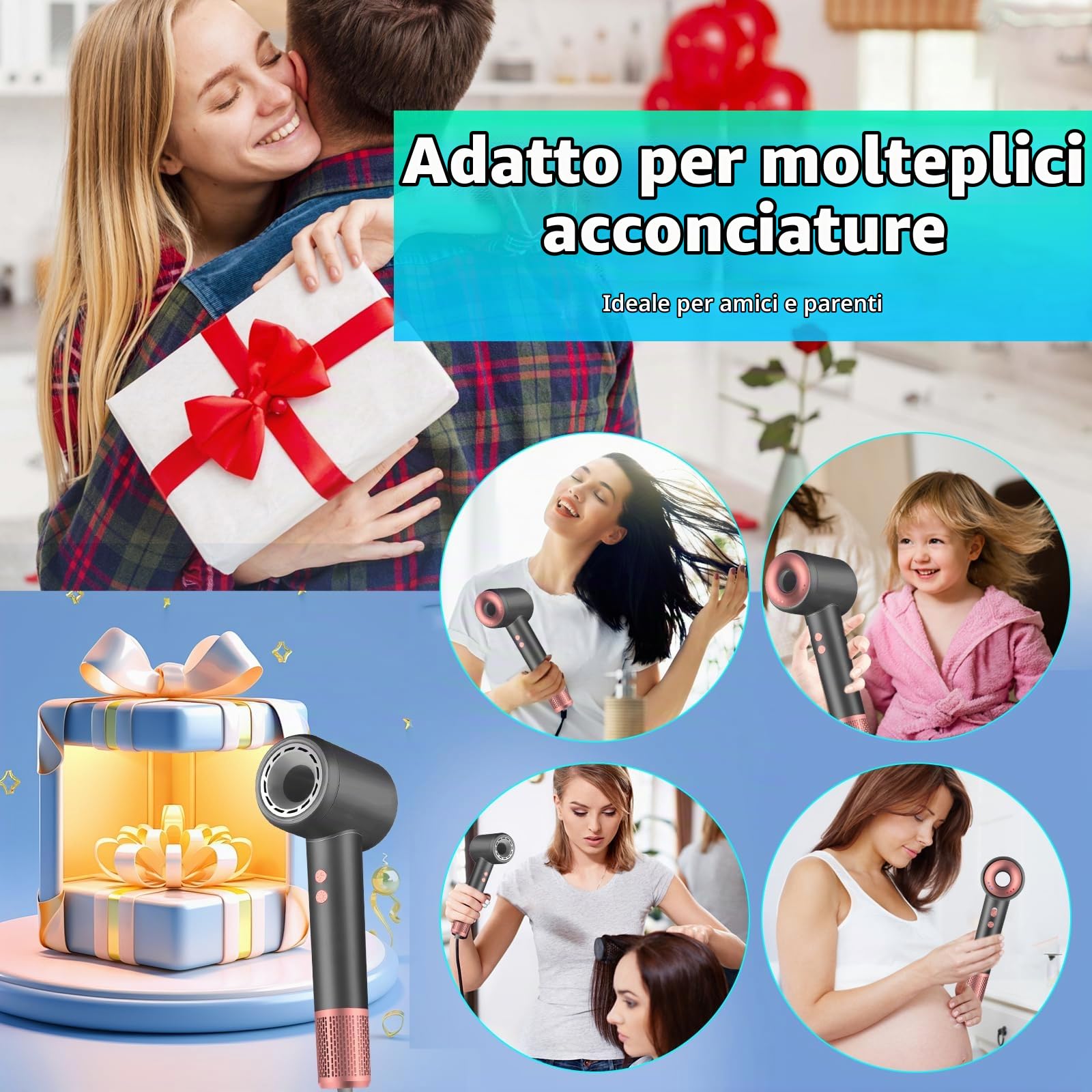 Asciugacapelli Alta Velocità con Ionico, Phone per Capelli Professionale ioni 2400W AC Motore Professionale con 3 Impostazioni di Calore, Phon Capelli Asciugatura Rapida (nero)