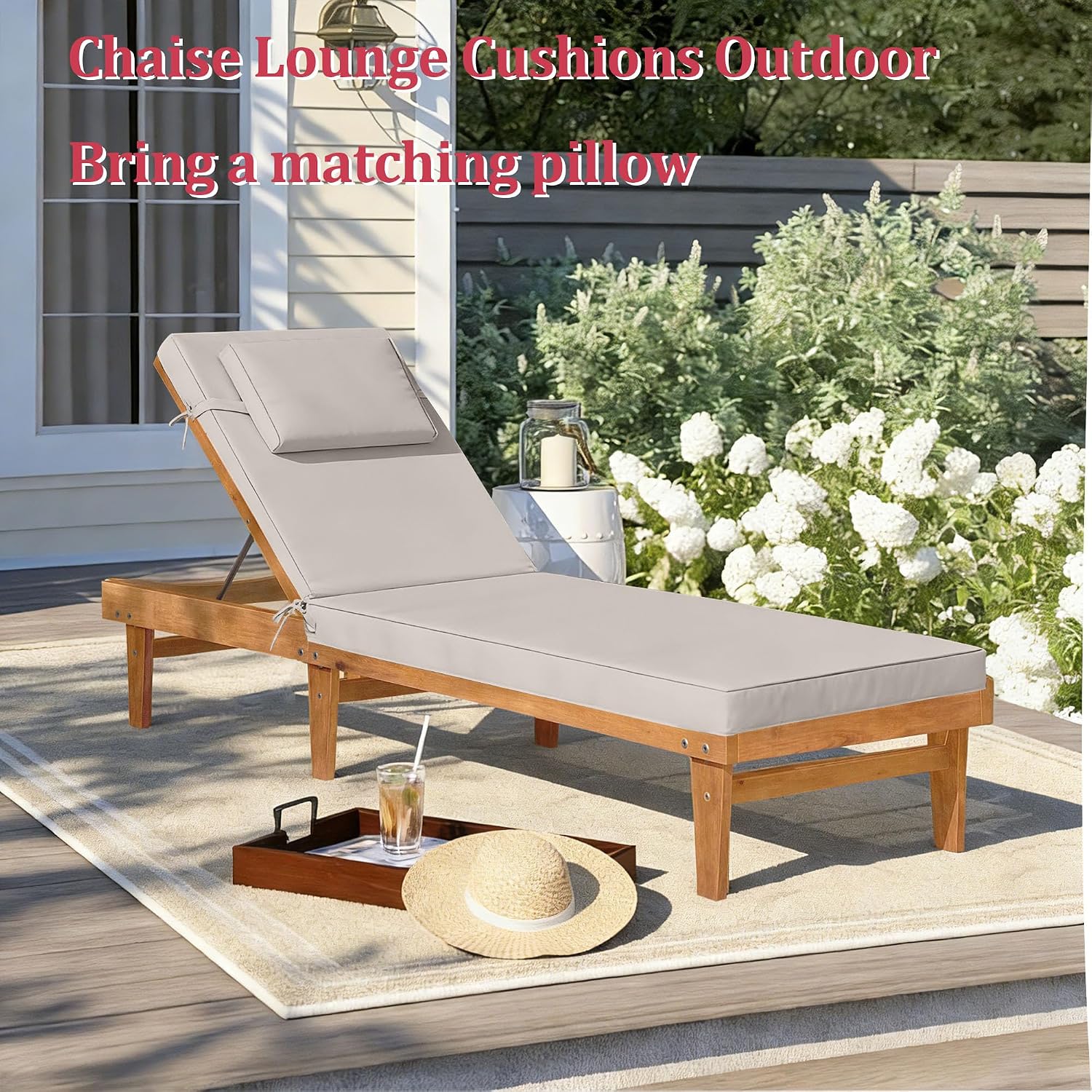 Chaise Lounge Cushions Outdoor 72x21x4 Inch, Patio Lounger Chair Cushion with Removable Cover, Fade Resistant Replacement Pad for Outdoor Furniture (Beige, 72x21x4 inch)