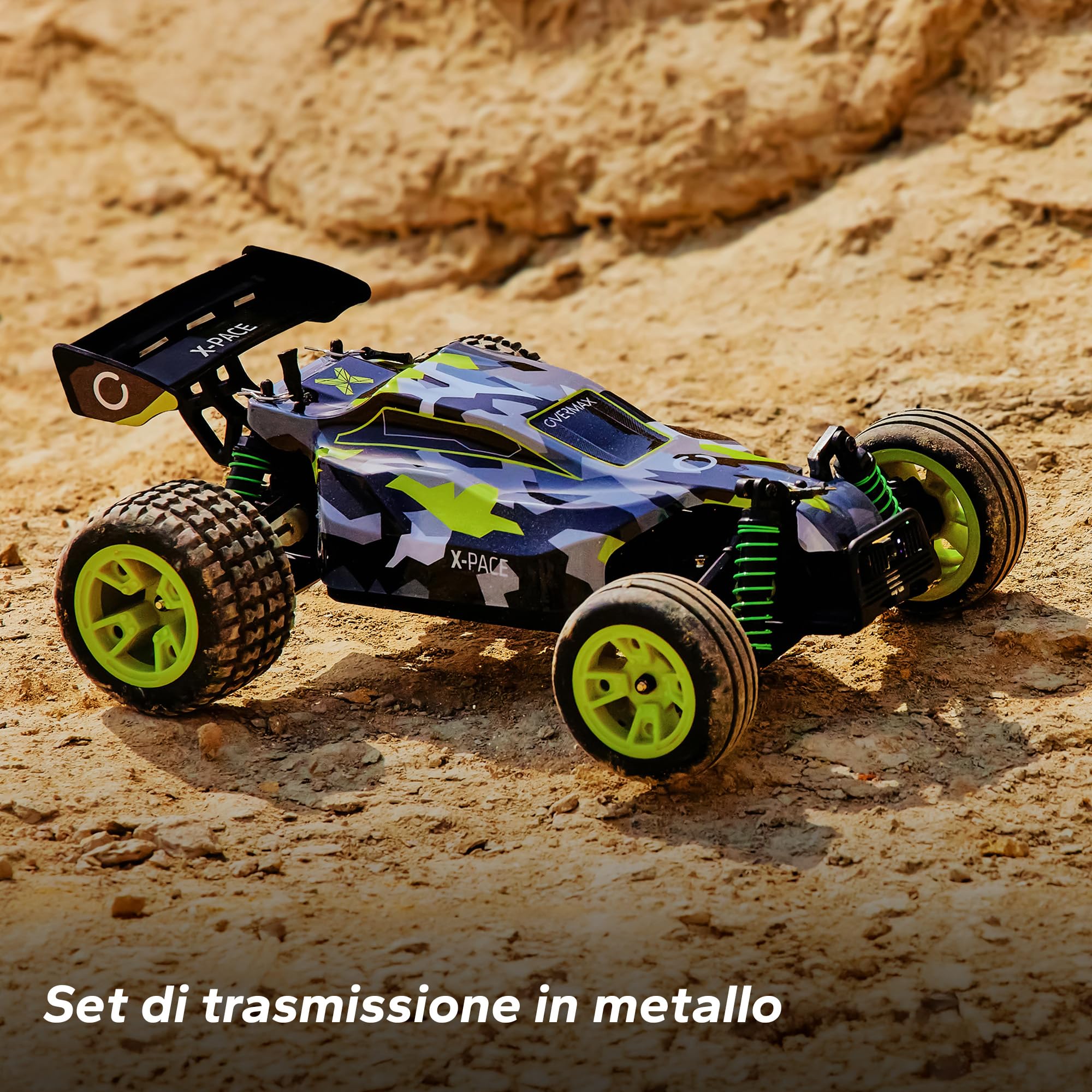 Overmax X-Pace Macchina telecomandata Auto RC Grandi dimensioni, Velocità fino 30km/h Portata fino 100Metri, Trazione 4x4, Senza ricarica fino 30minuti, Sospensione molla, Solida struttura 2 Batterie