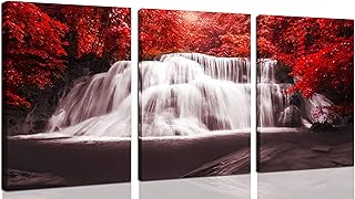 CERLMLAND Cascada – Pintura de pared para decoración de pared, 3 piezas, diseño de árboles rojos, bosque para el hogar, of...