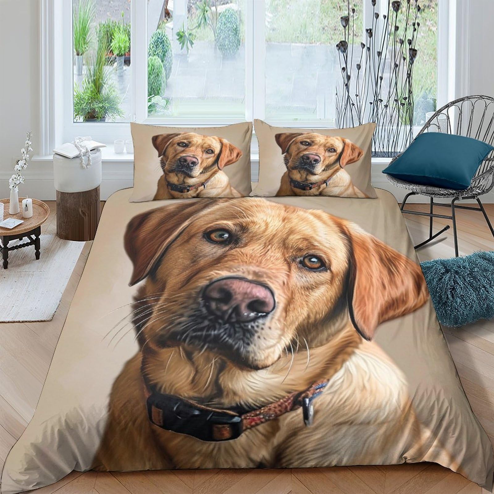 Ctjqhvkz Style-8 3D Printed Labrador Dog Fitted Sheet Microfiber Soft Tan Pet Portrait Mattress Cover For Bedroom Dorm Room Decor Single（135X200cm）
