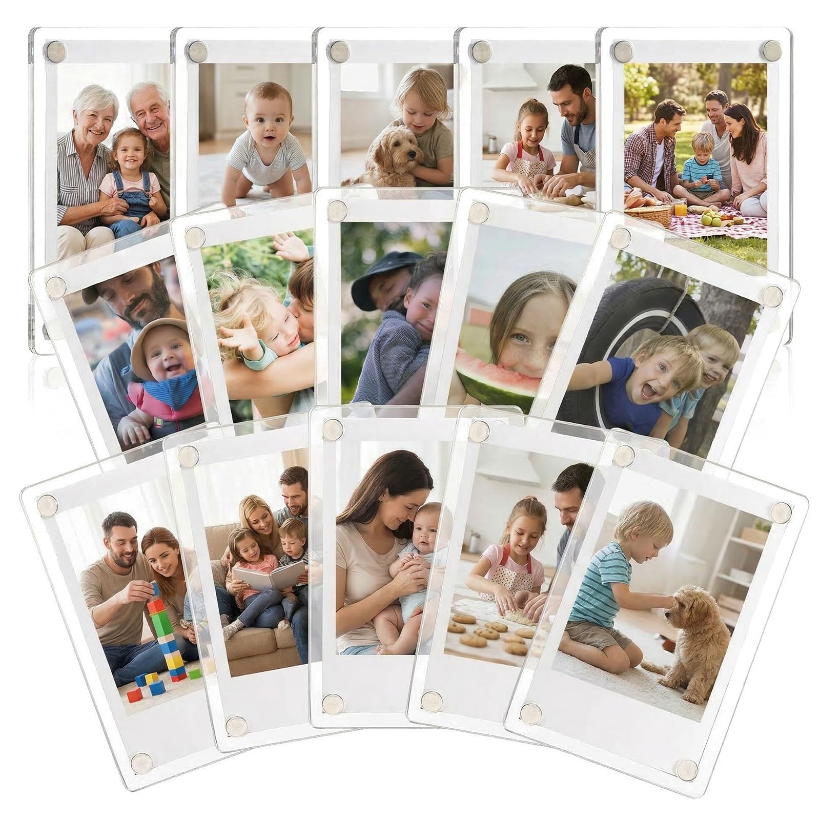 Acrylic Fridge Magnetic Frame - 15 Pack Double Sided Refrigerator Magnet Frame, Clear Mini Fridge Photo Transparent Display Frameless Picture Display for Home Decor, 3.54x2.36 inch (9x6 cm)