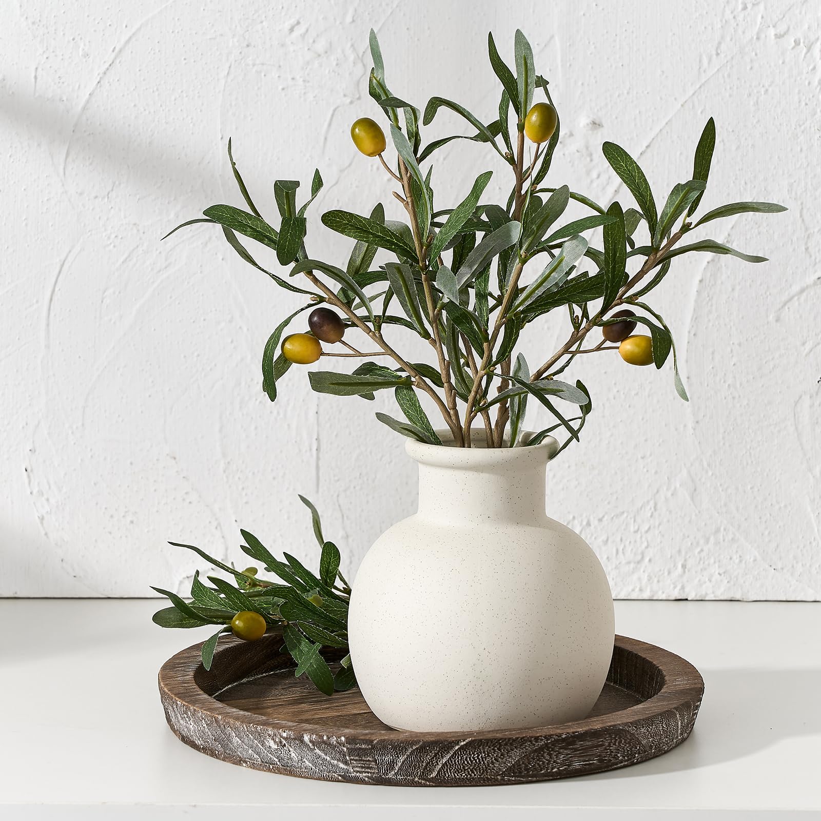 PORCER 6 inch moderne keramische vaas, terracotta rustieke boho decor boerderij decoratieve vaas voor huisdecoratie, woonkamer, entree, bruiloft - Deeltjesoppervlak ontwerp, wit