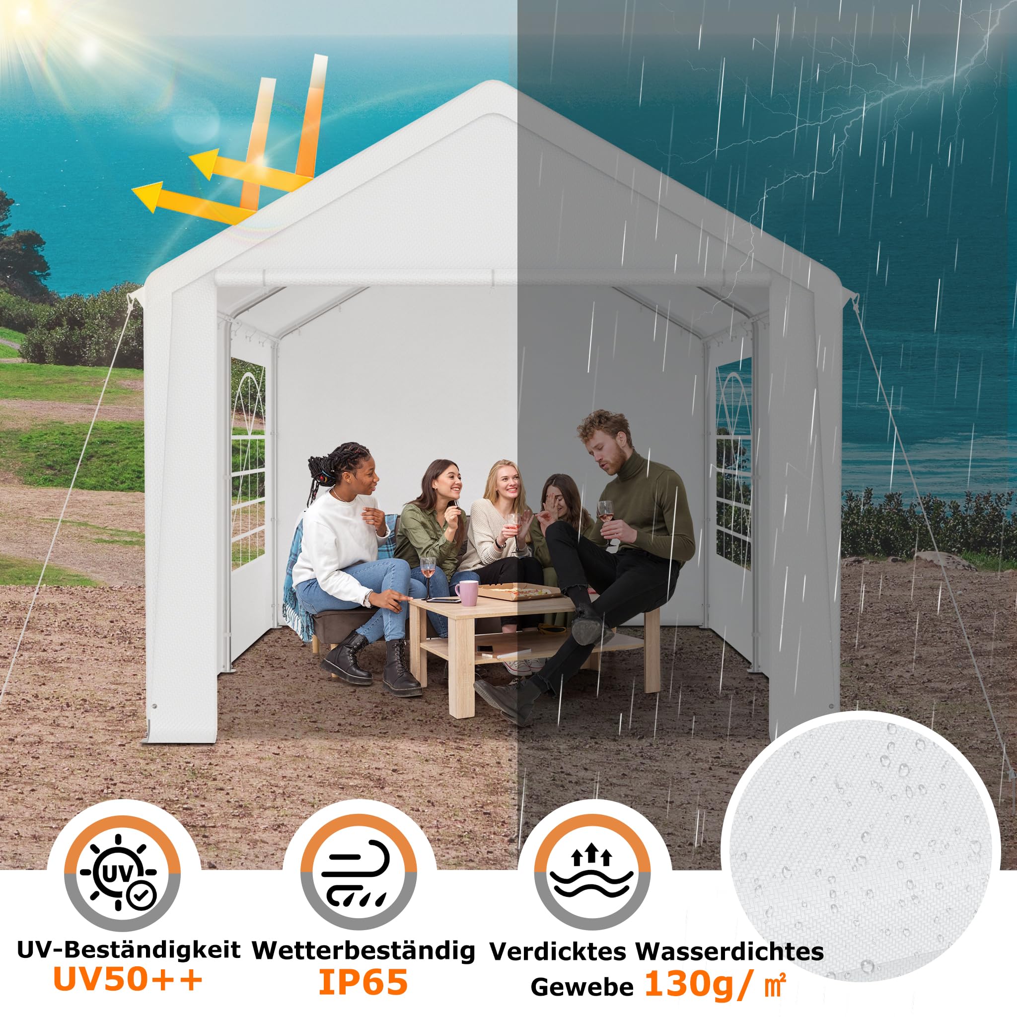 Suusolny Paviljoen, in hoogte verstelbaar, 3 x 6 m, pop-up vouwpaviljoen, waterdicht, partytent, tuintent met draagtas, stabiele feesttent, tuinpaviljoen, geschikt voor gebruik buitenshuis, zonder