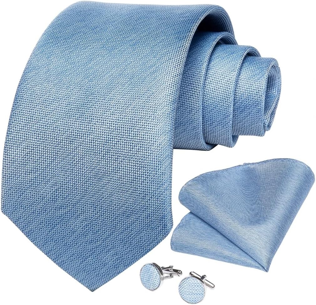 Men's Tie Sets Silk Polyester Plain Neckties Ties with Handkerchief Cufflinks Delicate Wedding Party Accessory