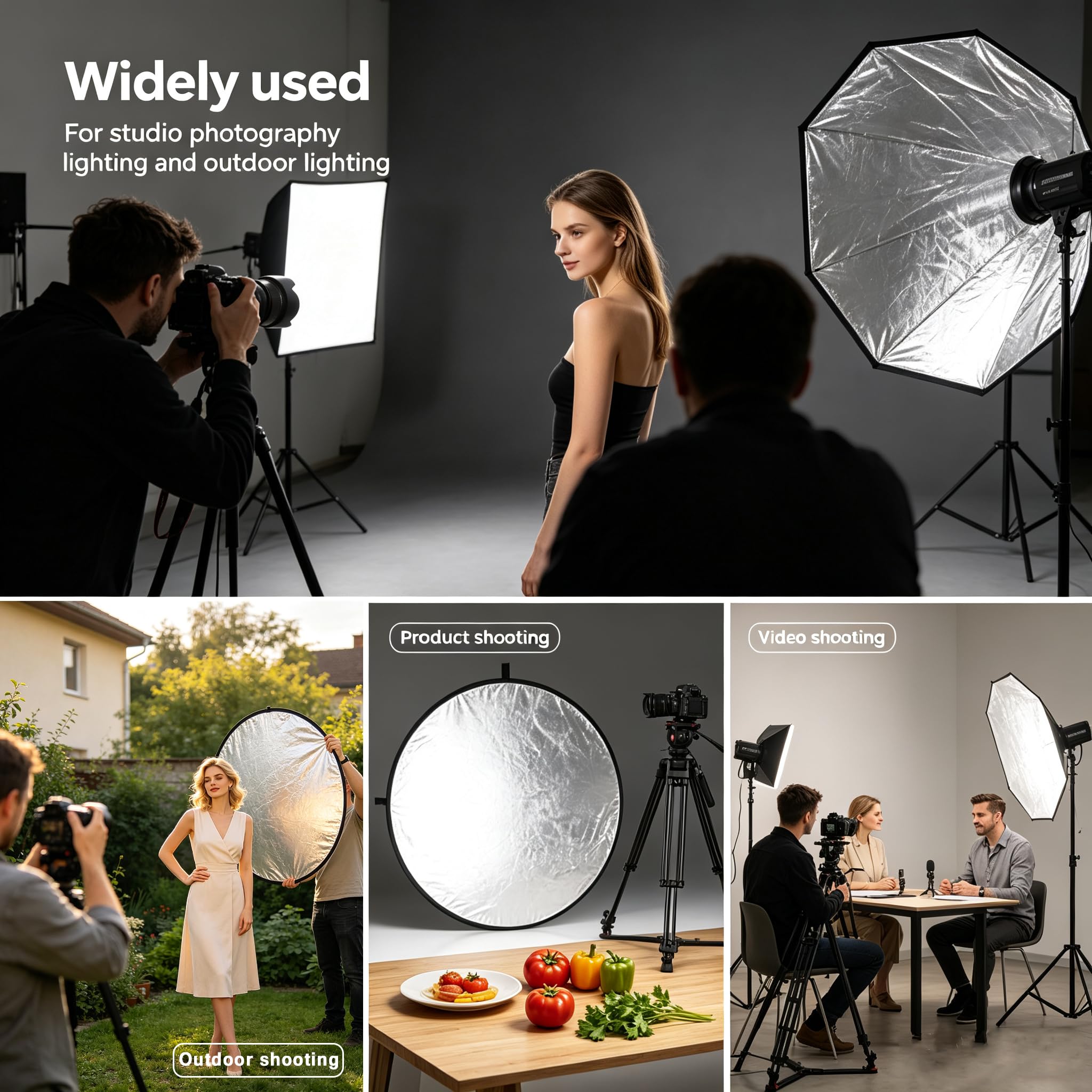 Spardar Lighting Kit de Support de Réflecteur: 43'' Réflecteur Multidisque 5 en 1, Support de Lumière de 78.7 Pouces et Support de Pince de Réflecteur en Métal pour La Photographie de Portrait Vidéo