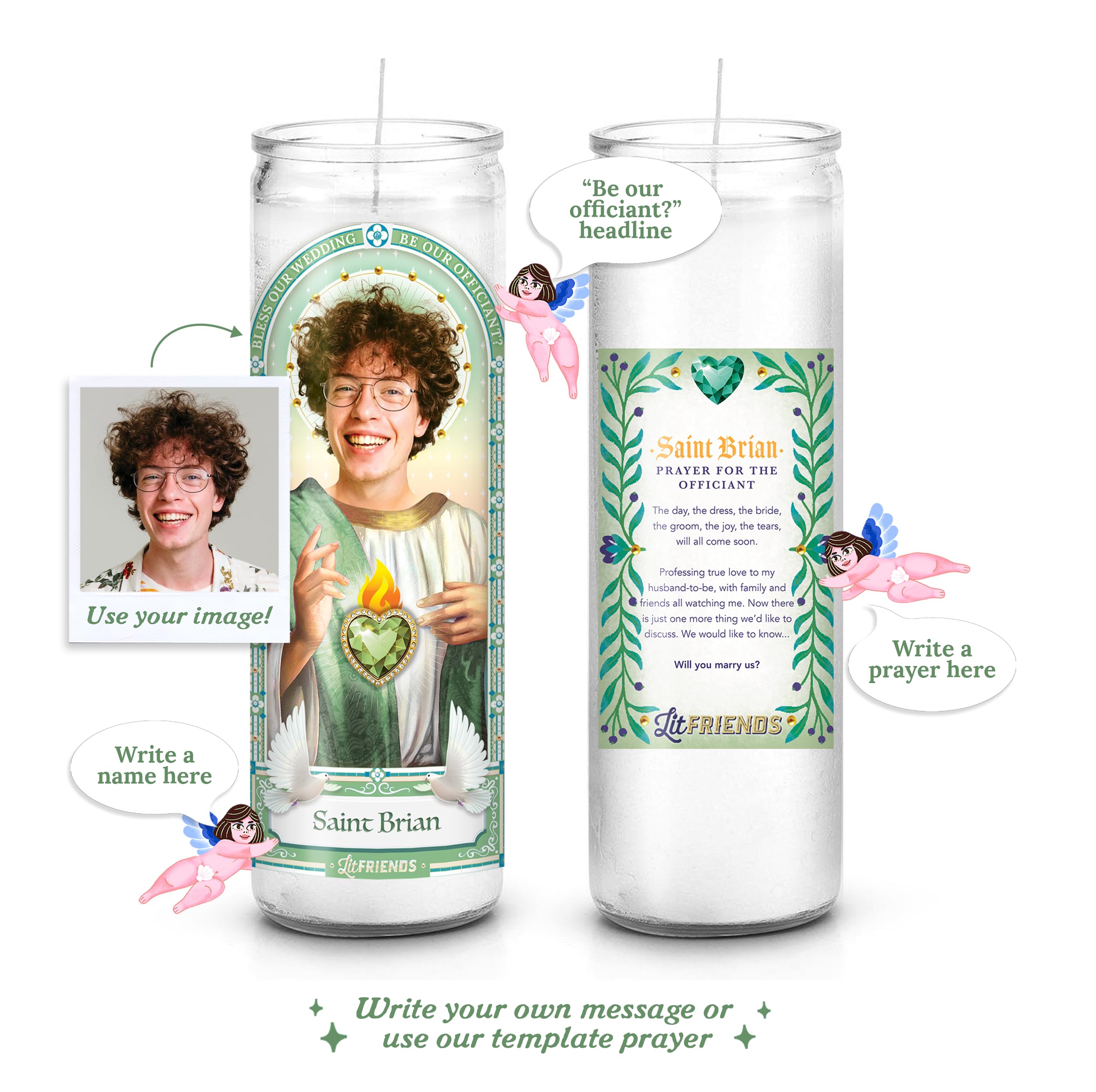 Personalized Officiant Proposal Prayer Candle | Unique Bridal Party Gift | Non Scented | 8 inch Glass Votive - 100% Handmade in USA