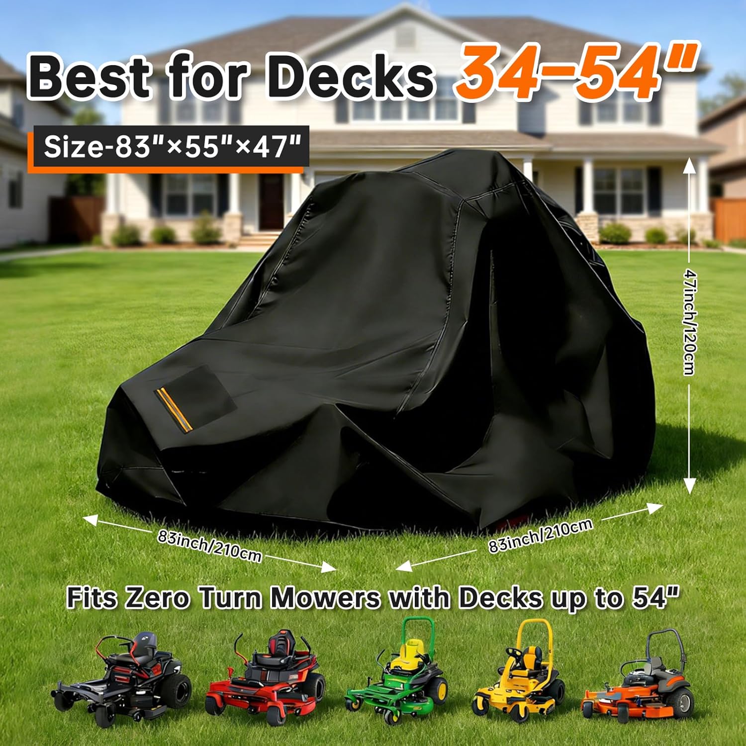 Zero Turn Mower Cover Waterproof -83"x55"x47",600D PU-Coated Oxford Fabric, Fits Decks up to 54"Zero Turn Mower (Premium Black)