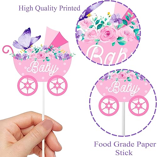 Miniatura 6 de 36 piezas de decoración de cupcakes de mariposa para baby shower con texto en inglés "It's A Girl" para fiesta de bebé, baby shower, revelación de