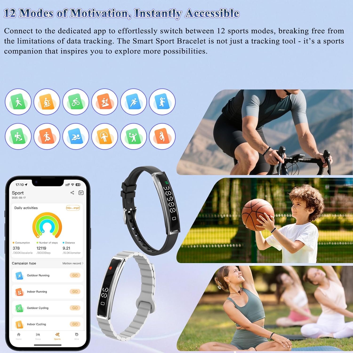 Smart Bracelet Health Tracker Steps Counting Bracelet Sleep Monitoring Smart Fitness Wristband Monitor Heart Rate Blood Oxygen Stress Value Silicone Strap (Light Gray)