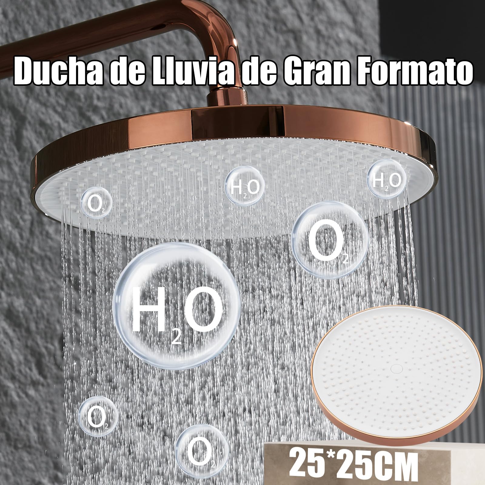 Columna Ducha con Grifo con Pantalla Digital, Rociador Superior 25cm | Sistema de Ducha de Latón, Lluvia Columna de Baño Multifuncional, Altura Ajustable, Ducha de Mano de 3 Modos, Oro Rosa