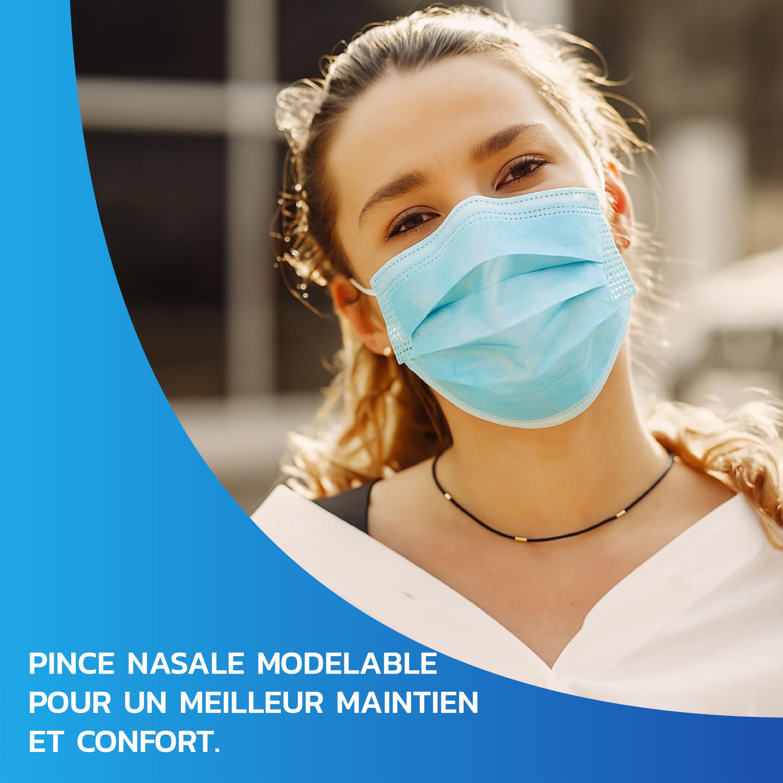 Masques chirurgicaux certifiés CE 100 PCS ou 200 PCS | Masque chirurgical bleu avec embout nasal réglable
