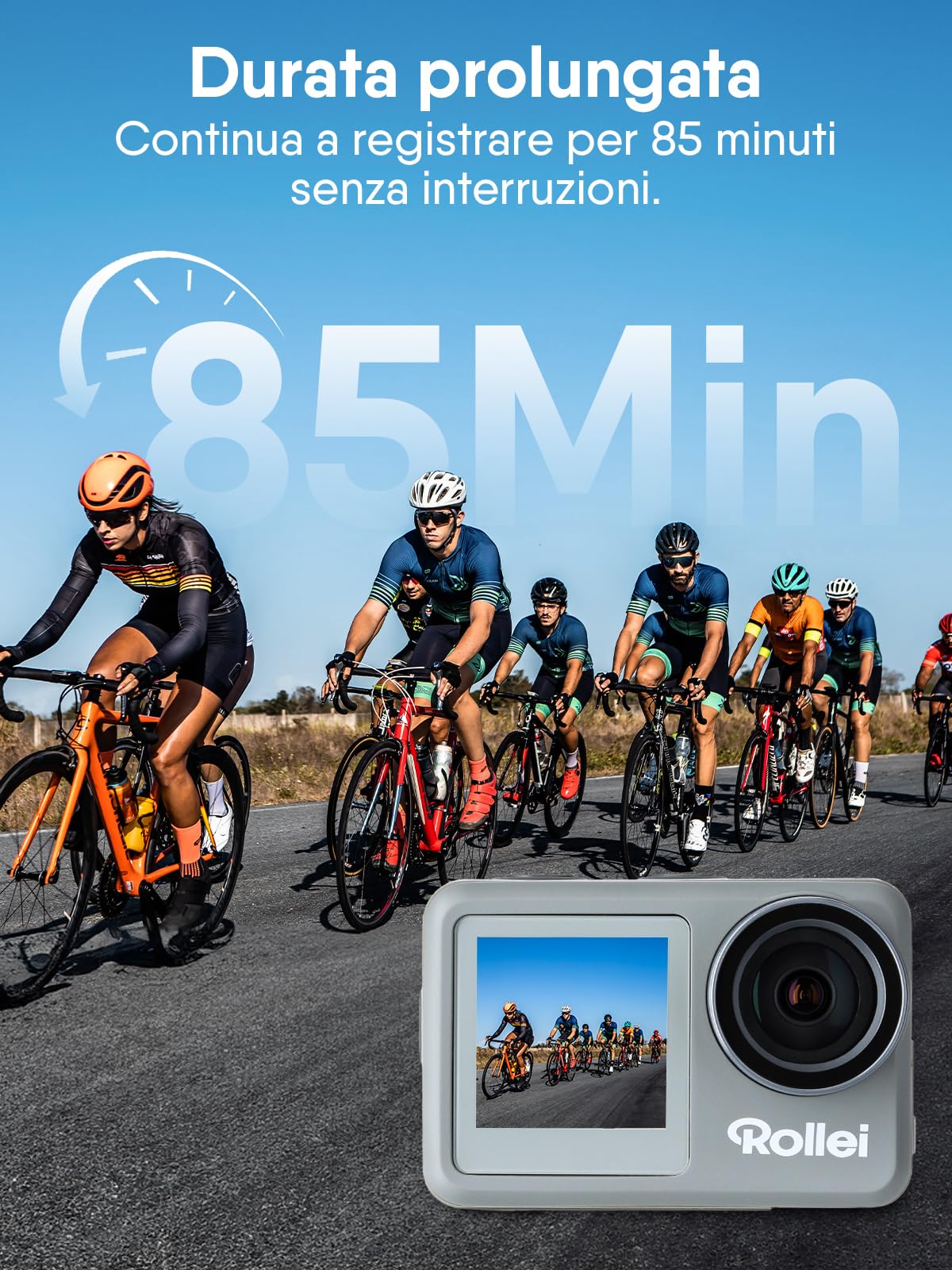 Rollei Fotocamera subacquea Action Cam 9s Plus I 4K 60fps con display selfie, stabilizzazione dell'immagine, time lapse, slow motion, funzione loop I impermeabile fino a 10 m, 65,5 x 43,8 x 26,5 mm