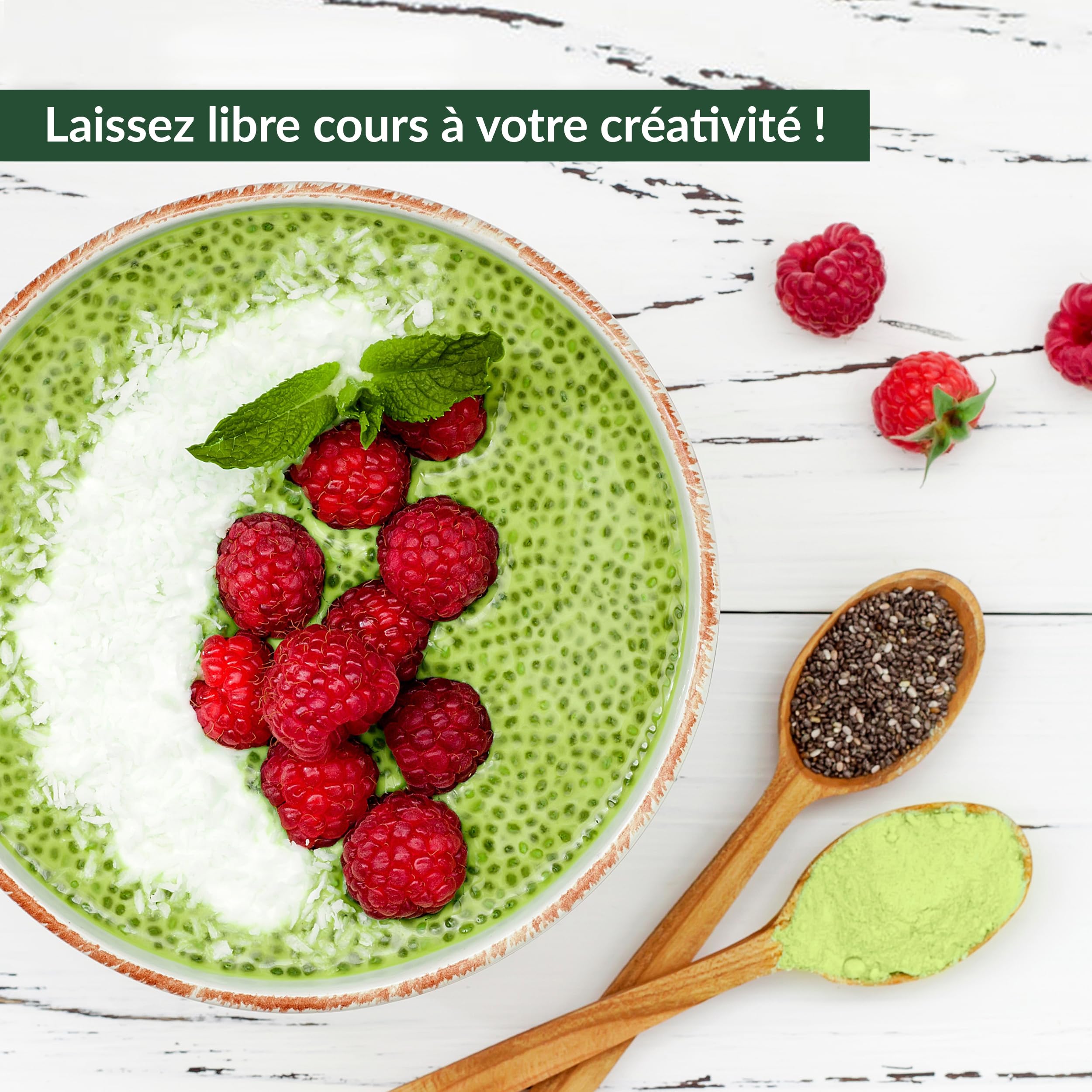 1kg de poudre d'herbe d'orge issue de jeunes herbes, sans additifs, qualité crue, traitement doux à basse température (1000g)