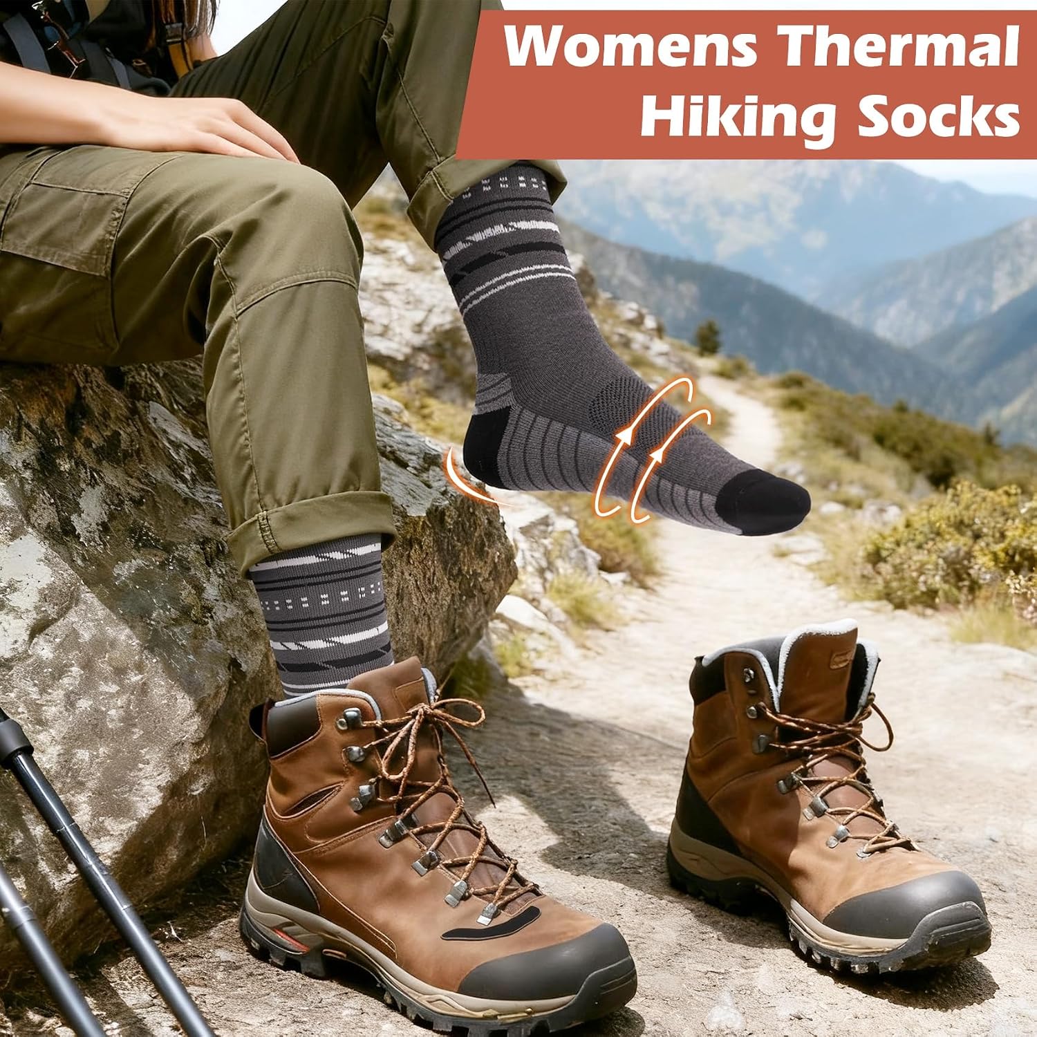 Merino Wool Socks for Women, Winter Warm Crew Hiking Socks image 5