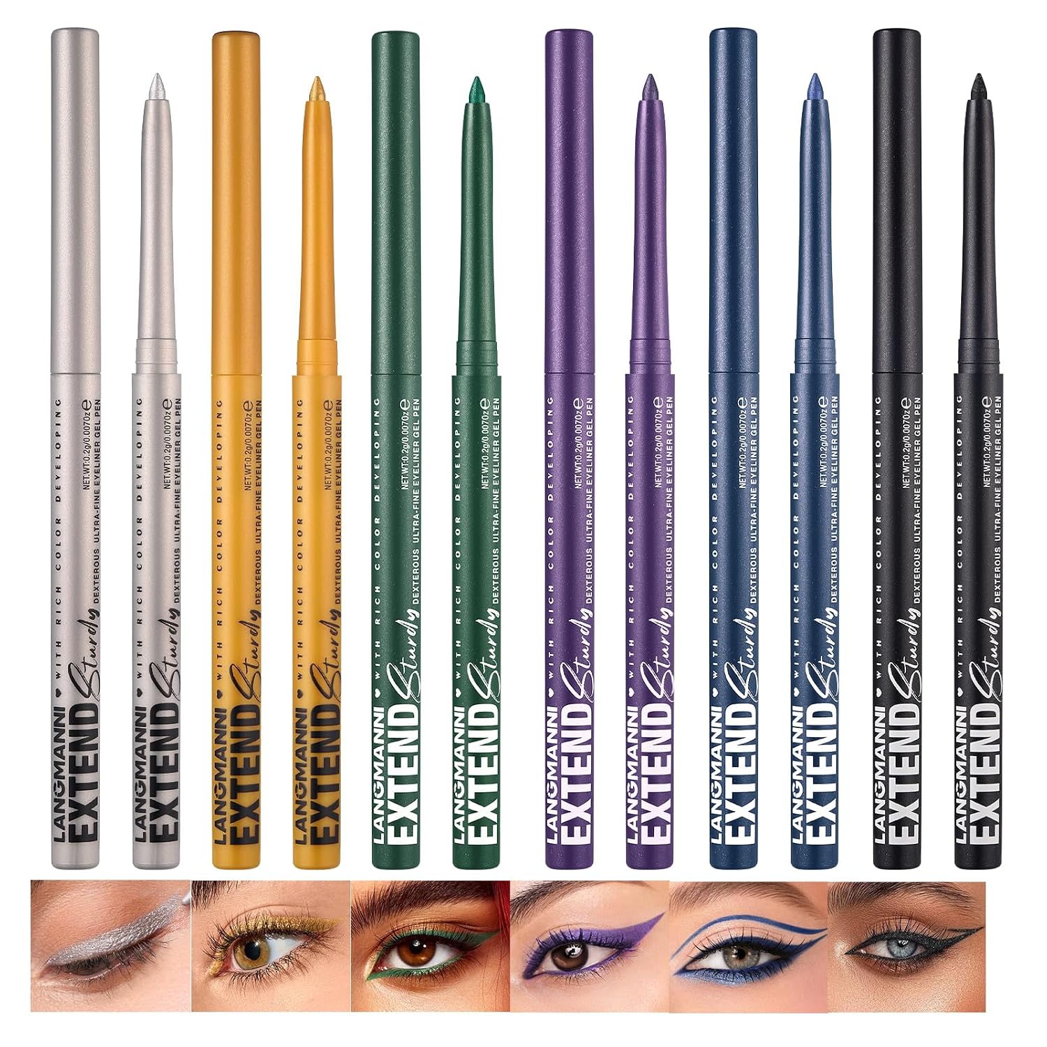 LANGMANNI 6Pcs Metal Colorful Eyeliner Pencil Set - Matte & Shimmer Eye Makeup,Smooth Use Long-Lasting & Waterproof Eyeliner Set(#02+03+04+06+08+12)