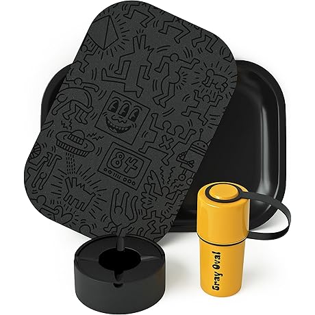 Black Rolling Tray Set with Magnetic Lid - Smoking Accessories