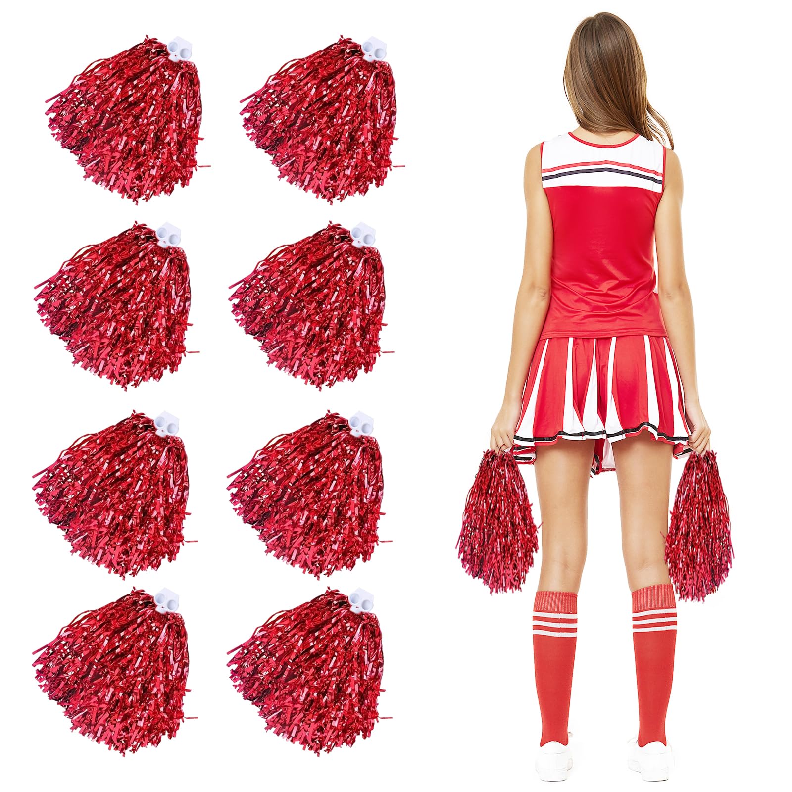 BDBFDFY Pack of 8 Cheerleader Pompoms, Cheerleading Poms, Plastic Hand Flowers, Sports Pompoms for School, Sports, Dance, Carnival Parties (E)